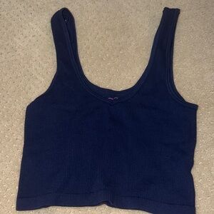 Suzette Collection Navy Ribbed Crop Tank Top